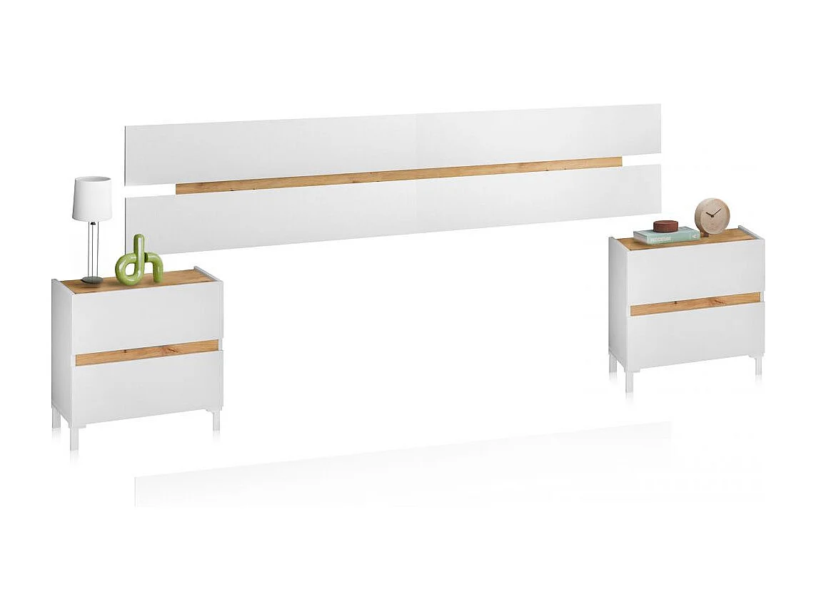 Cabecero con mesitas Ezra Blanco Artik (Blanco Mate) - Roble Nodi