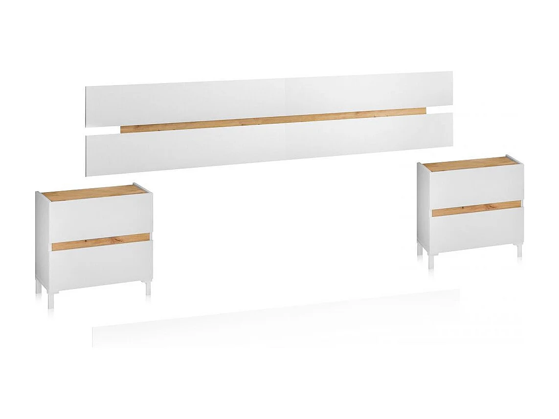 Cabecero con mesitas Ezra Blanco Artik (Blanco Mate) - Roble Nodi