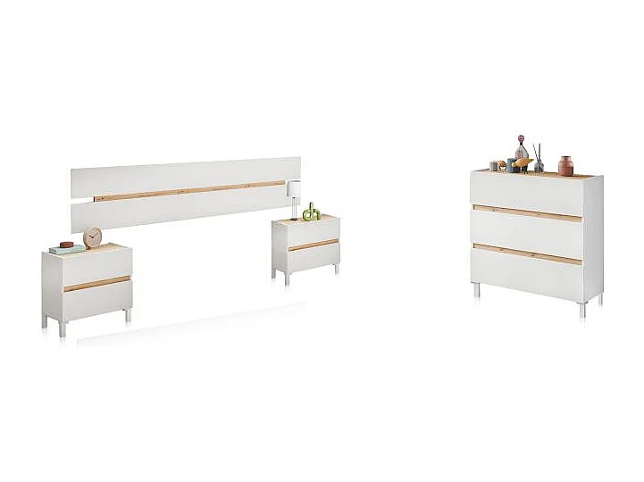 Dormitorio Ezra 3C Blanco Artik (Blanco Mate) - Roble Nodi