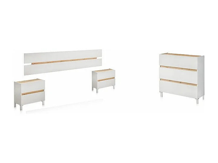 Dormitorio Ezra 3C Blanco Artik (Blanco Mate) - Roble Nodi