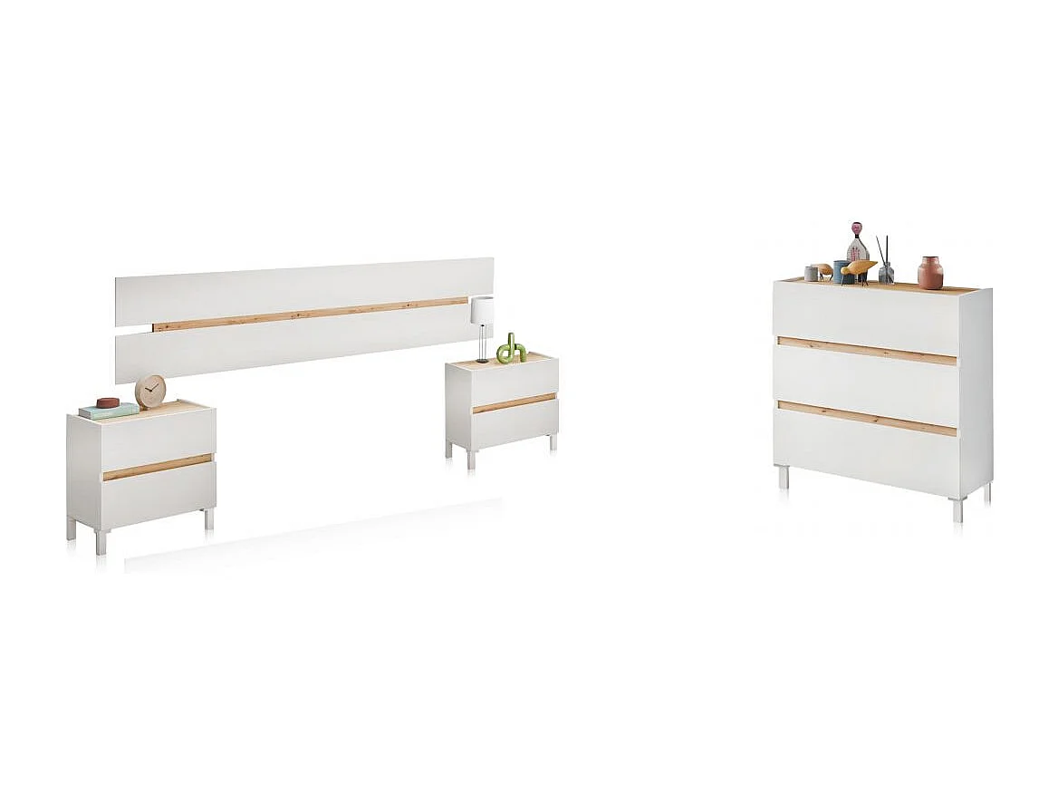 Dormitorio Ezra 3C Blanco Artik (Blanco Mate) - Roble Nodi