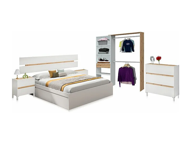 Dormitorio Ezra 3C Max V2 Blanco Artik (Blanco Mate) - Roble Nodi
