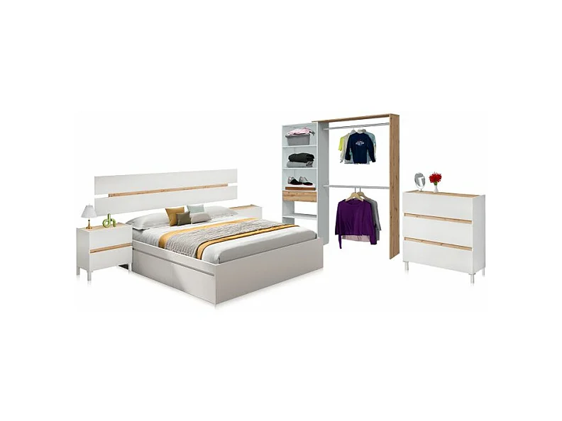 Dormitorio Ezra 3C Max V2 Blanco Artik (Blanco Mate) - Roble Nodi
