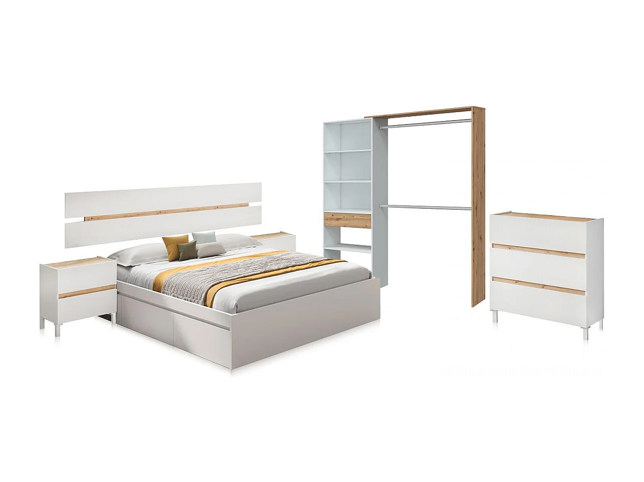 Dormitorio Ezra 3C Max V2 Blanco Artik (Blanco Mate) - Roble Nodi