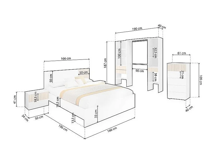 Dormitorio Nitza 5C Max Blanco Artik (Blanco Mate) - Natur