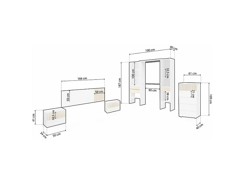 Dormitorio Nitza 5C Plus Blanco Artik (Blanco Mate) - Natur