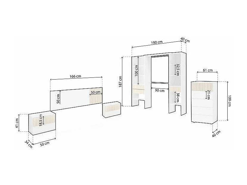 Dormitorio Nitza 5C Plus Blanco Artik (Blanco Mate) - Natur