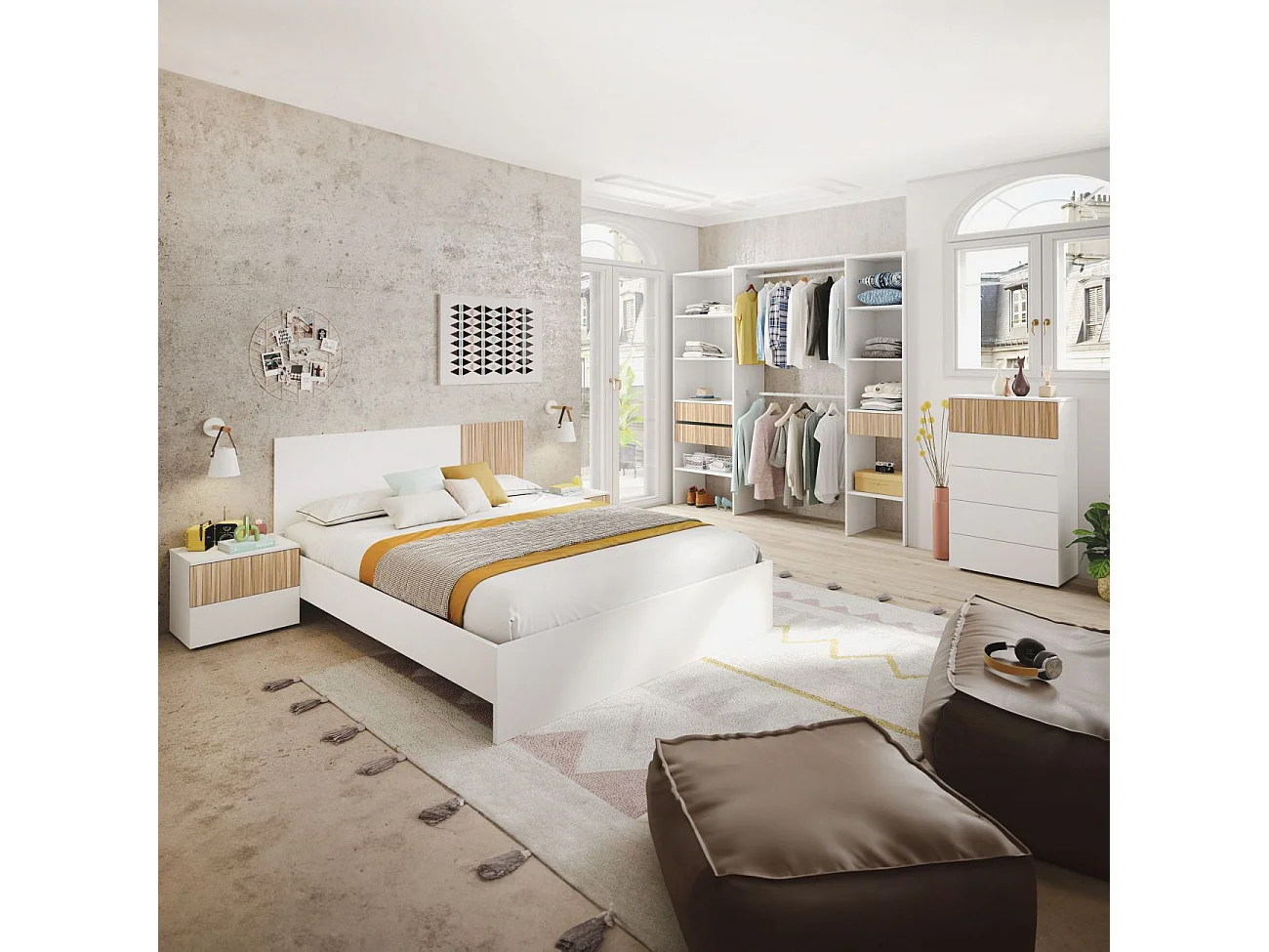 Dormitorio Nitza 5C Plus Blanco Artik (Blanco Mate) - Natur