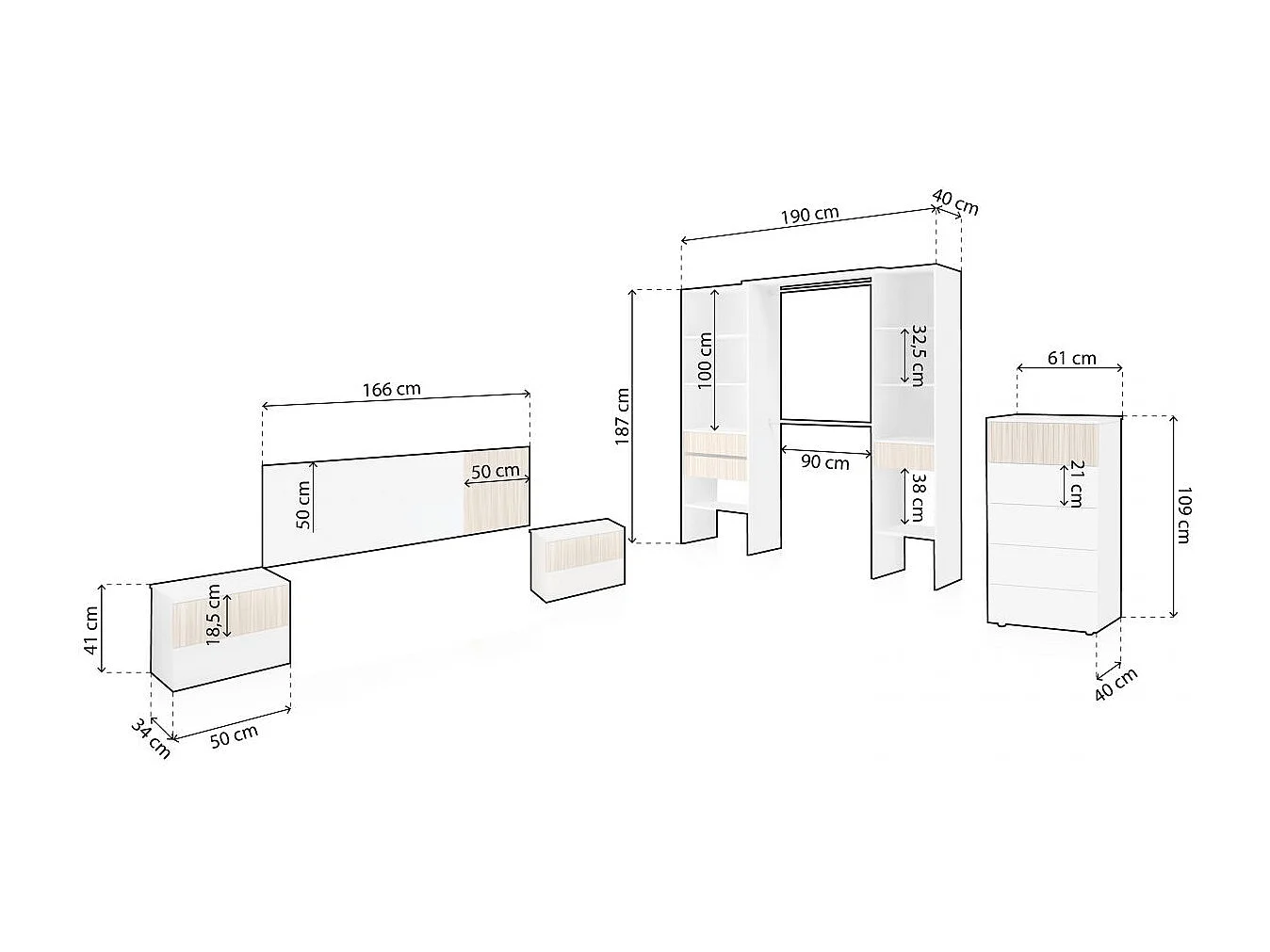 Dormitorio Nitza 5C Plus Blanco Artik (Blanco Mate) - Natur