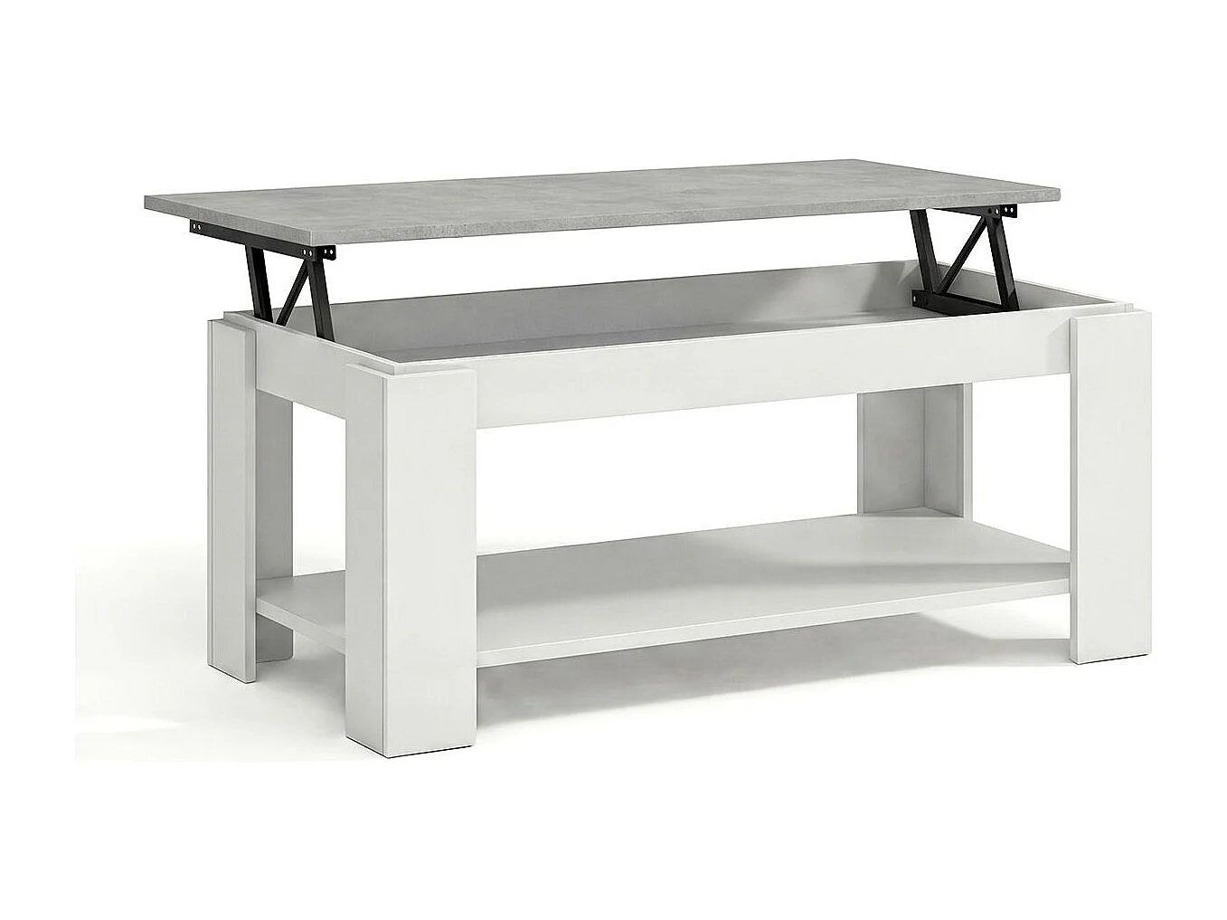 Mesa de centro elevable con almacenaje en blanco mate y gris cemento 102x43-54 cm Lya Blanco Artik (Blanco Mate) - Gris Cemento