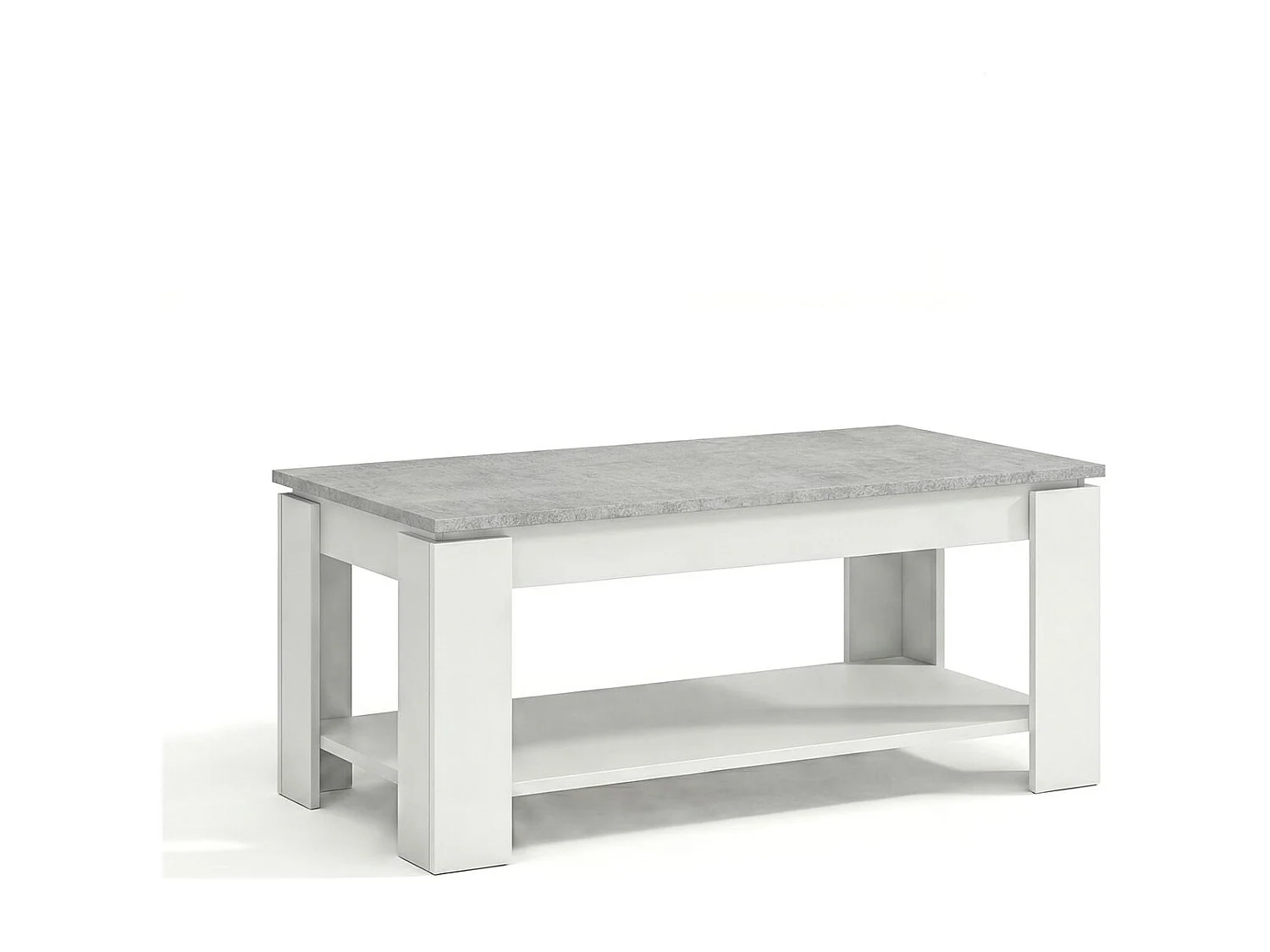 Mesa de centro elevable con almacenaje en blanco mate y gris cemento 102x43-54 cm Lya Blanco Artik (Blanco Mate) - Gris Cemento