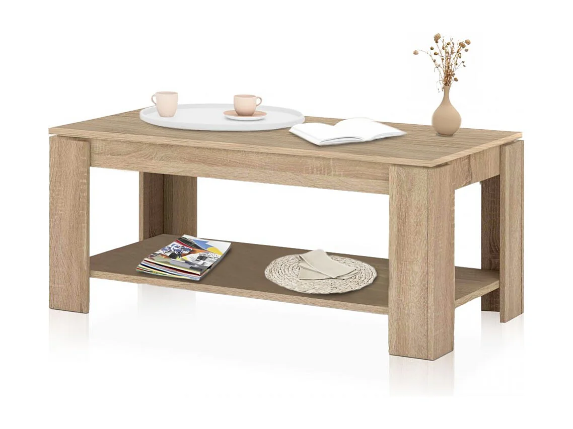 Mesa de centro elevable con almacenaje en roble canadian 120x43-54 cm Lya Roble Canadian