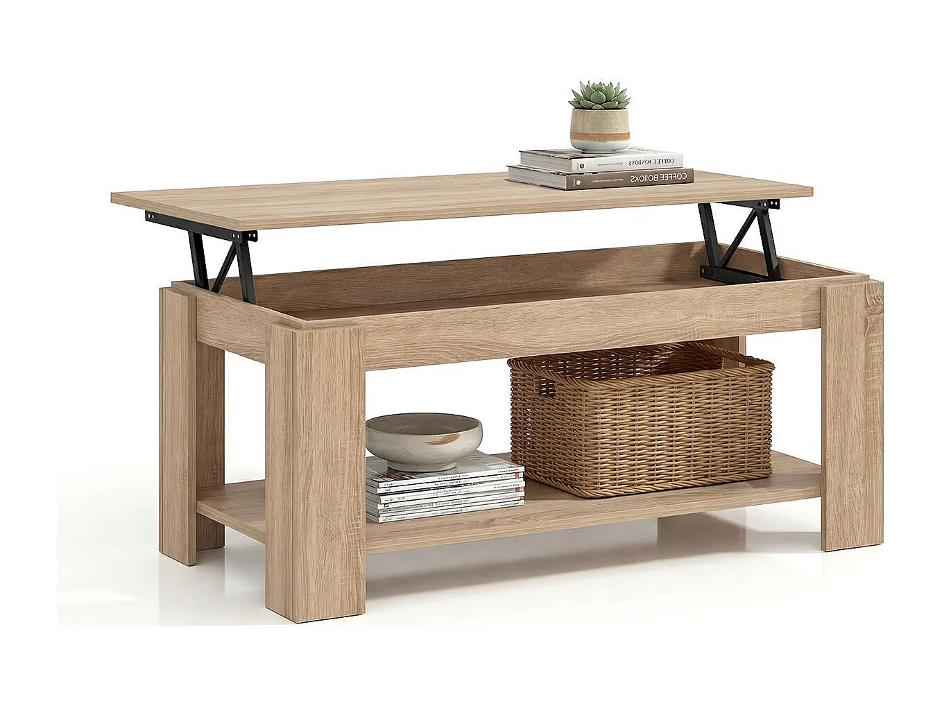 Mesa de centro elevable con almacenaje en roble canadian 102x43-54 cm Lya Roble Canadian