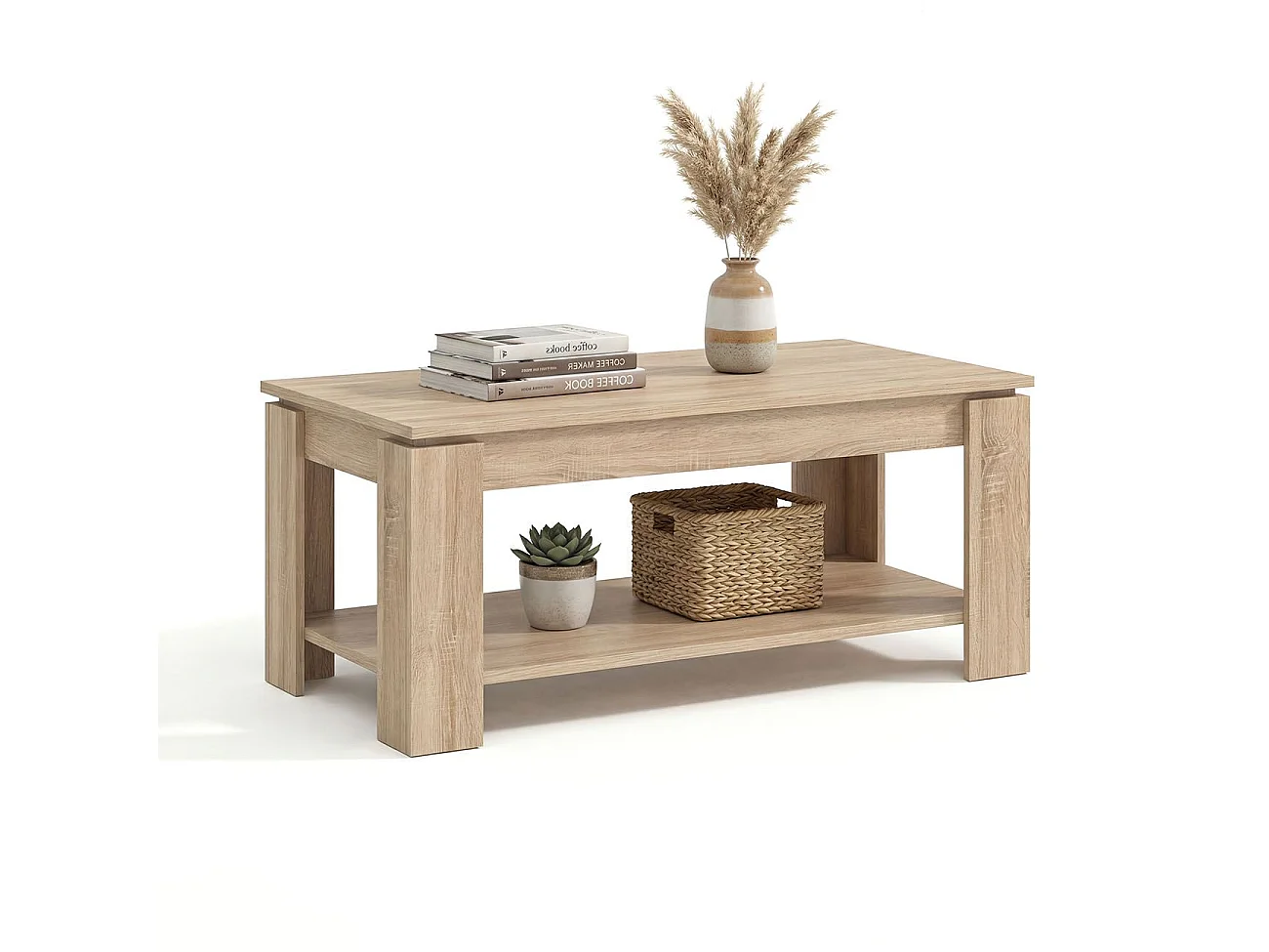 Mesa de centro elevable con almacenaje en roble canadian 102x43-54 cm Lya Roble Canadian