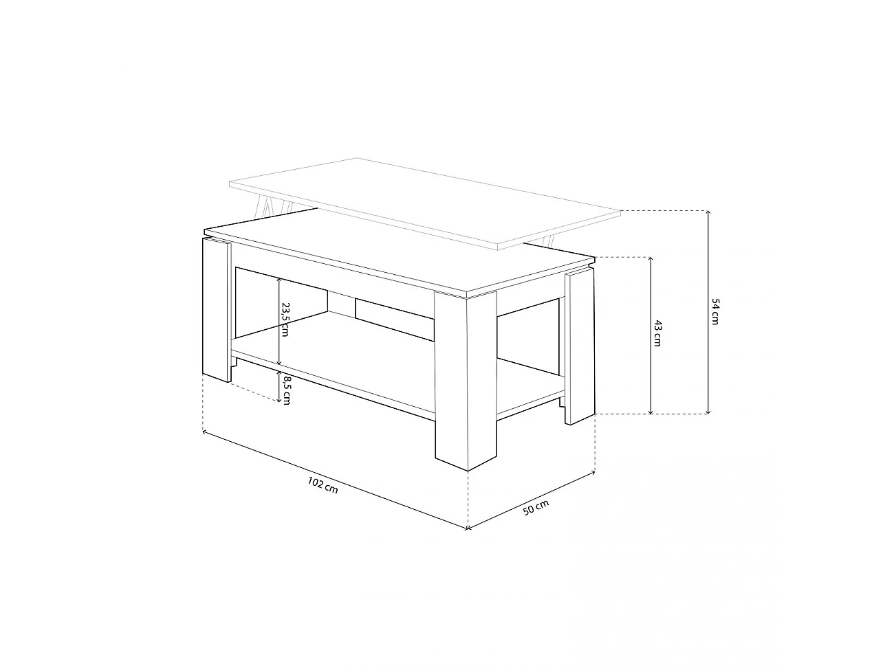 Mesa de centro elevable con almacenaje en roble canadian 102x43-54 cm Lya Roble Canadian