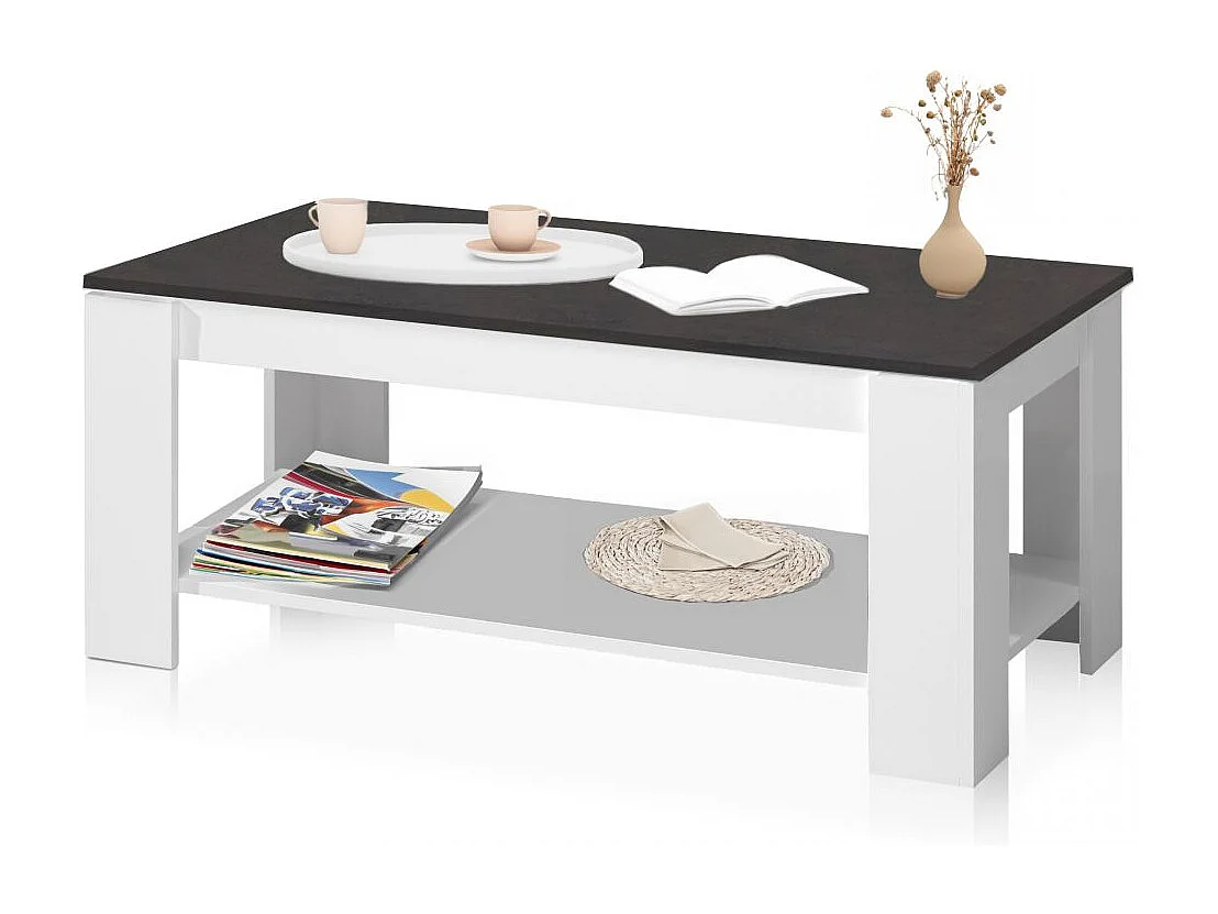 Mesa de centro elevable con almacenaje en blanco mate y óxido 120x43-54 cm Lya Blanco Artik (Blanco Mate) - Óxido