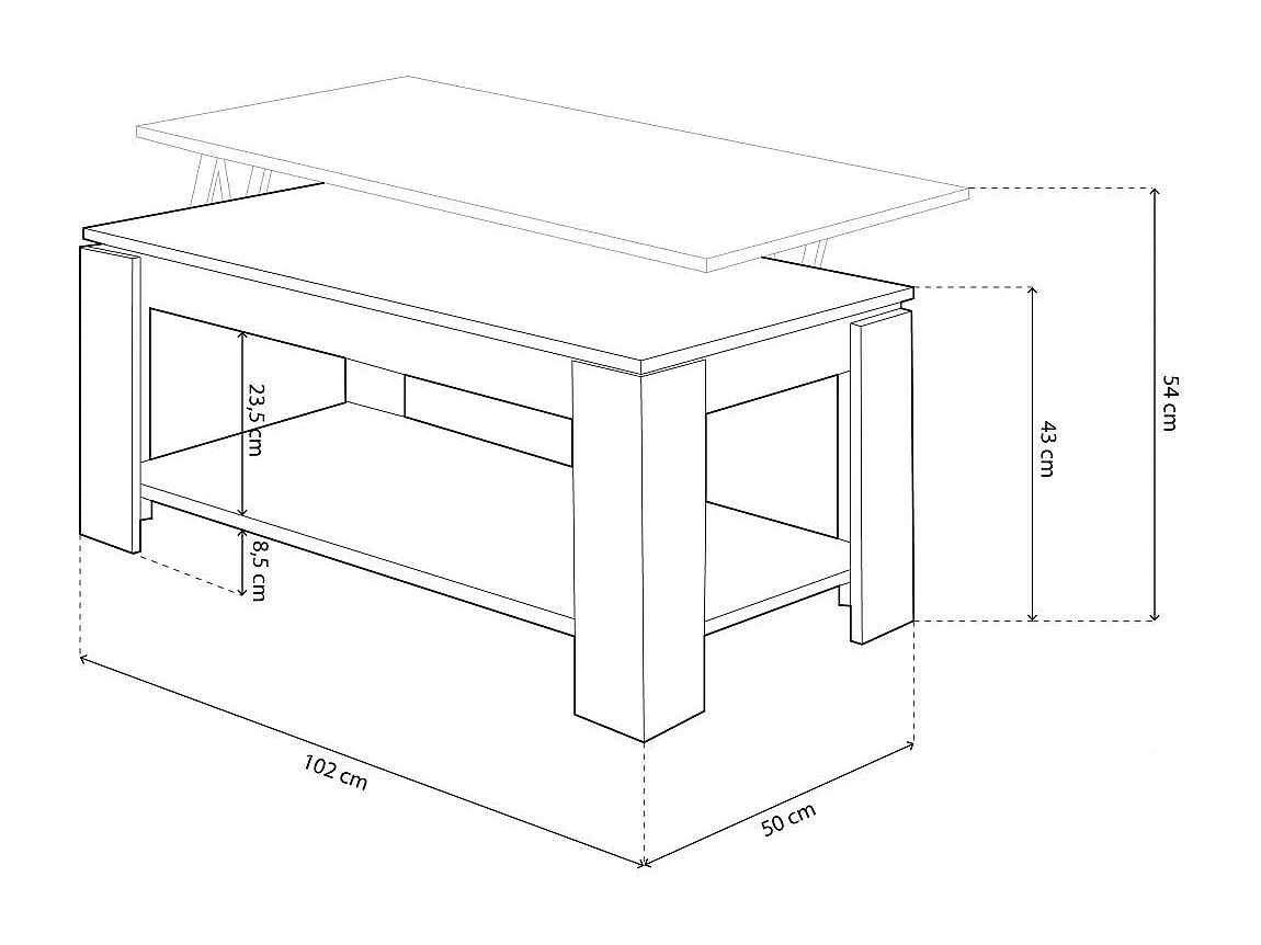 Mesa de centro elevable con almacenaje en blanco mate y óxido 120x43-54 cm Lya Blanco Artik (Blanco Mate) - Óxido