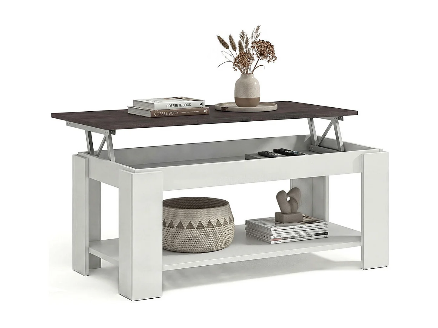 Mesa de centro elevable con almacenaje en blanco mate y óxido 102x43-54 cm Lya Blanco Artik (Blanco Mate) - Óxido