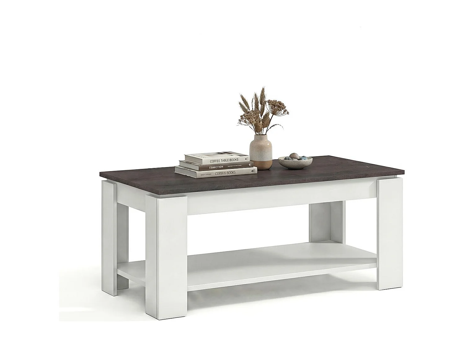 Mesa de centro elevable con almacenaje en blanco mate y óxido 102x43-54 cm Lya Blanco Artik (Blanco Mate) - Óxido