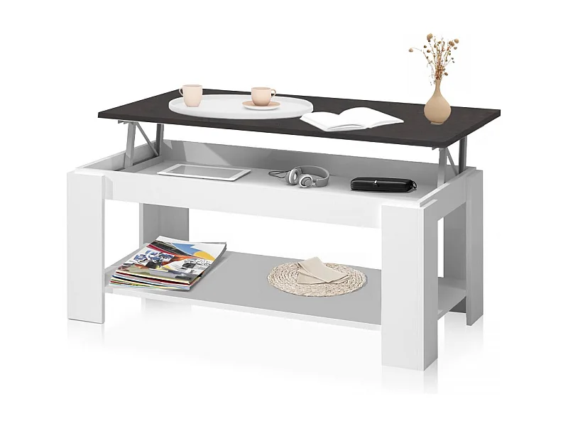 Mesa de centro elevable con almacenaje en blanco mate y óxido 120x43-54 cm Lya Blanco Artik (Blanco Mate) - Óxido