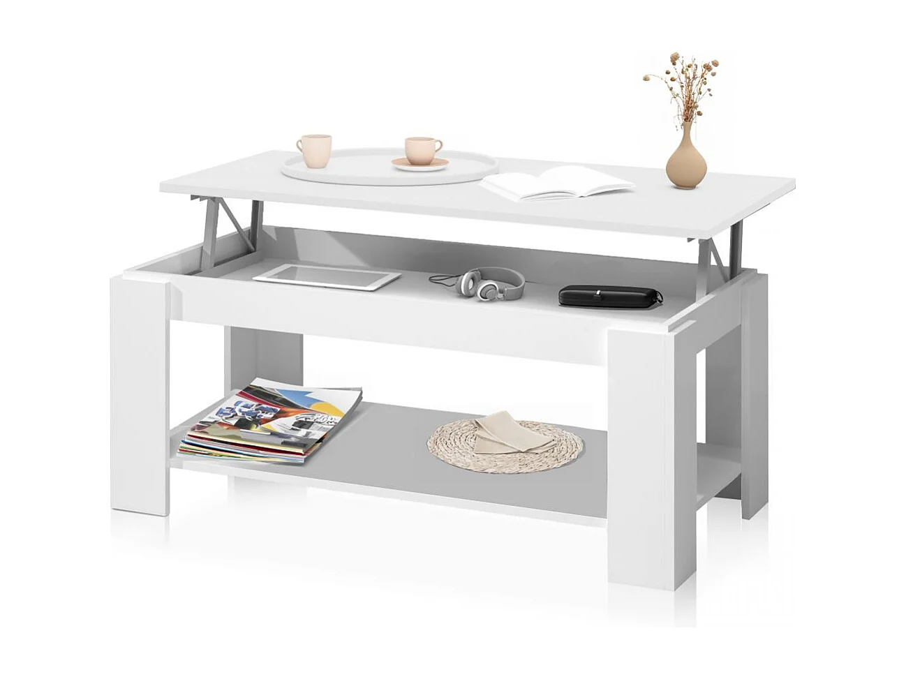 Mesa de centro elevable con almacenaje en blanco mate 120x43-54 cm Lya Blanco Artik (Blanco Mate)