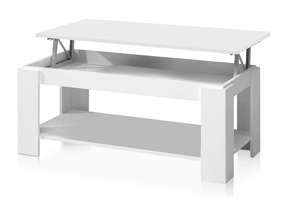 Mesa de centro elevable con almacenaje en blanco mate 120x43-54 cm Lya Blanco Artik (Blanco Mate)
