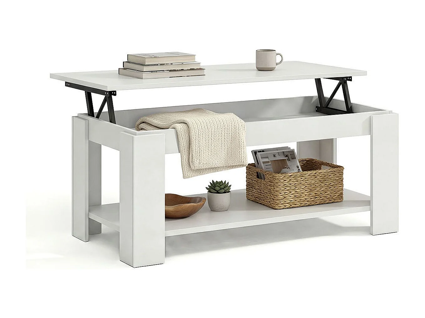 Mesa de centro elevable con almacenaje en blanco mate 102x43-54 cm Lya Blanco Artik (Blanco Mate)