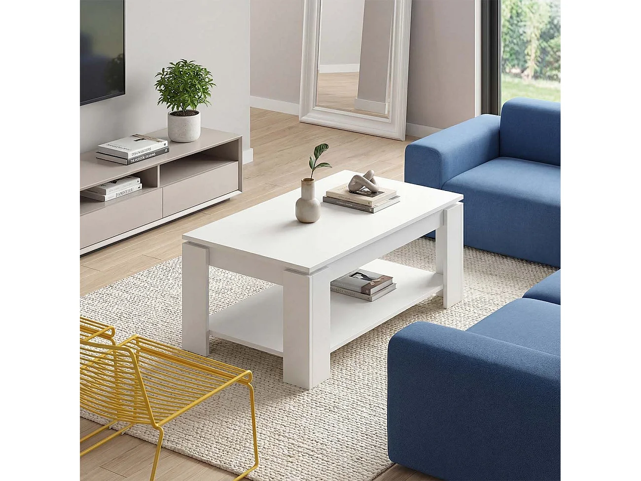 Mesa de centro elevable con almacenaje en blanco mate 102x43-54 cm Lya Blanco Artik (Blanco Mate)