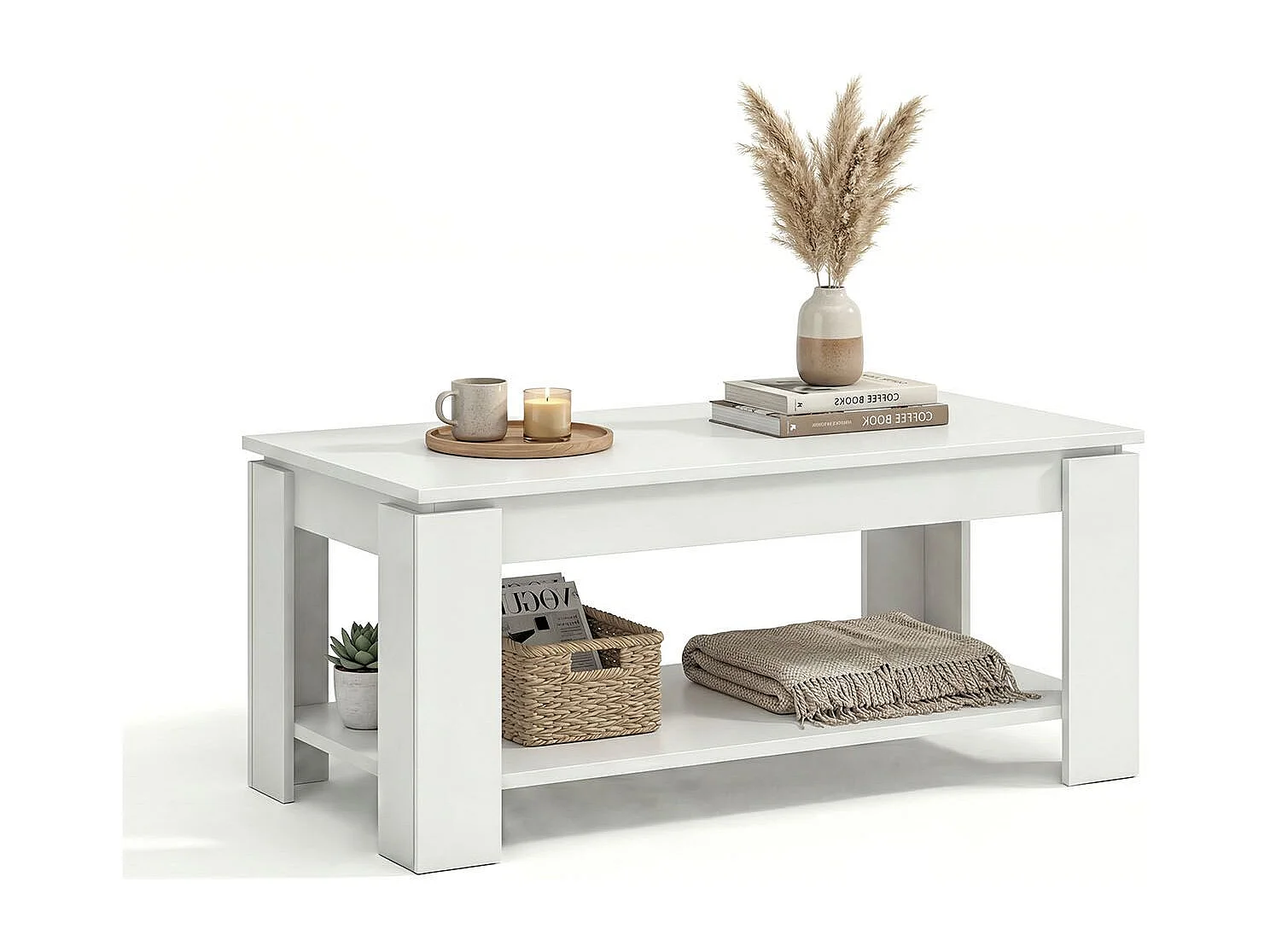 Mesa de centro elevable con almacenaje en blanco mate 102x43-54 cm Lya Blanco Artik (Blanco Mate)