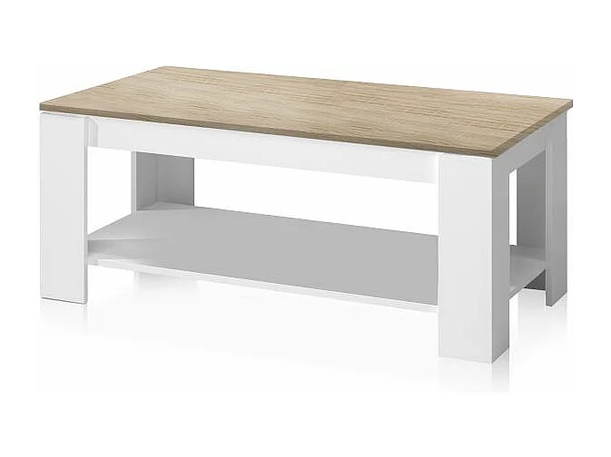Mesa de centro elevable Lya Blanco Artik (Blanco Mate) - Roble Canadian