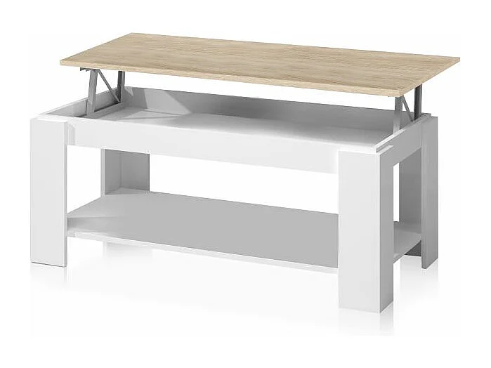 Mesa de centro elevable Lya Blanco Artik (Blanco Mate) - Roble Canadian