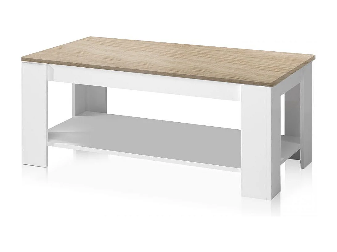 Mesa de centro elevable con almacenaje en blanco mate y roble canadian 120x43-54 cm Lya Blanco Artik (Blanco Mate) - Roble Canadian