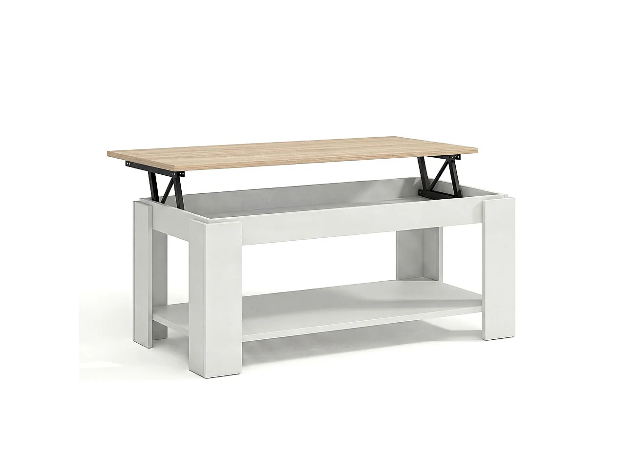 Mesa de centro elevable con almacenaje en blanco mate y roble canadian 102x43-54 cm Lya Blanco Artik (Blanco Mate) - Roble Canadian