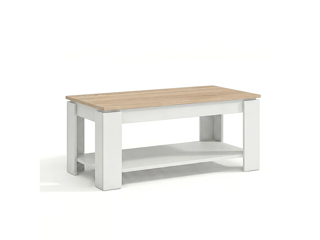 Mesa de centro elevable con almacenaje en blanco mate y roble canadian 102x43-54 cm Lya Blanco Artik (Blanco Mate) - Roble Canadian
