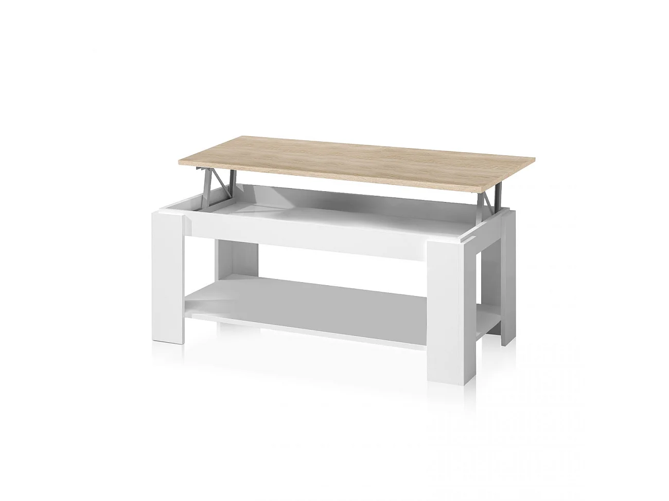 Mesa de centro elevable con almacenaje en blanco mate y roble canadian 102x43-54 cm Lya Blanco Artik (Blanco Mate) - Roble Canadian