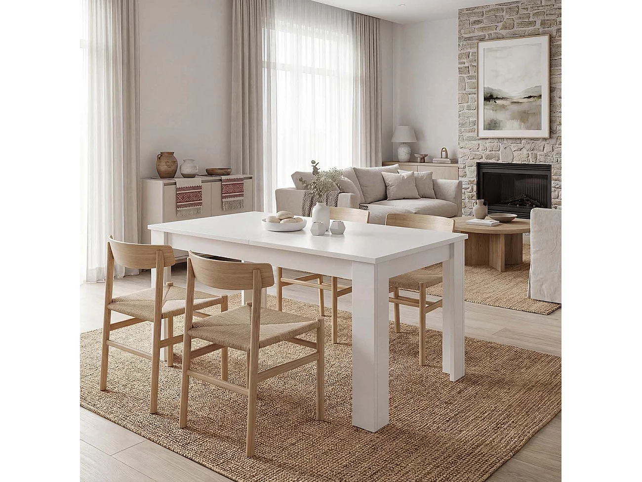 Mesa de jantar extensível 140-190x90 cm Sira Artik White (Branco mate)