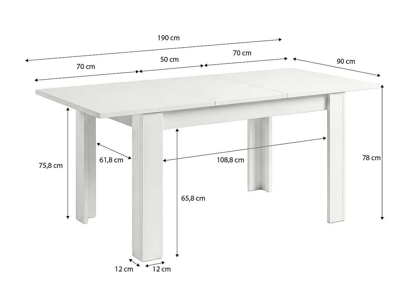 Mesa de jantar extensível 140-190x90 cm Sira Artik White (Branco mate)