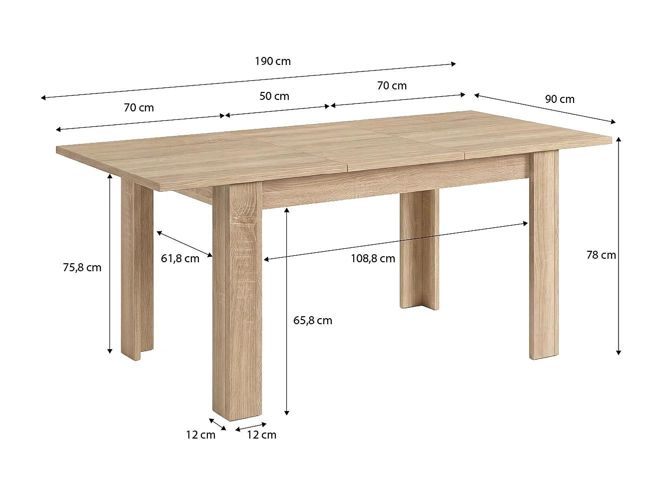 Mesa de jantar extensível 140-190x90 cm Sira