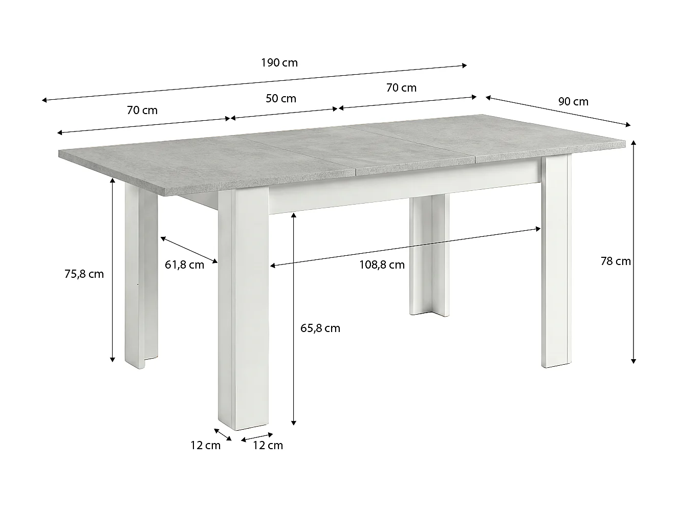 Mesa de jantar extensível 140-190x90 cm Sira