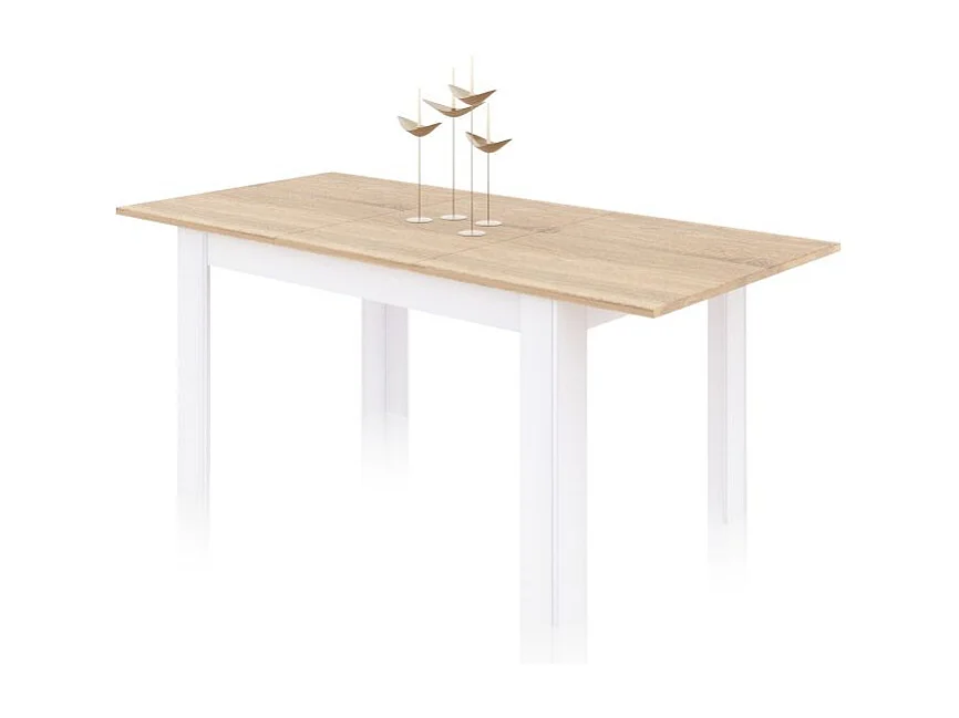 Mesa de comedor extensible Danna 140 Blanco Artik (Blanco Mate) - Roble Canadian