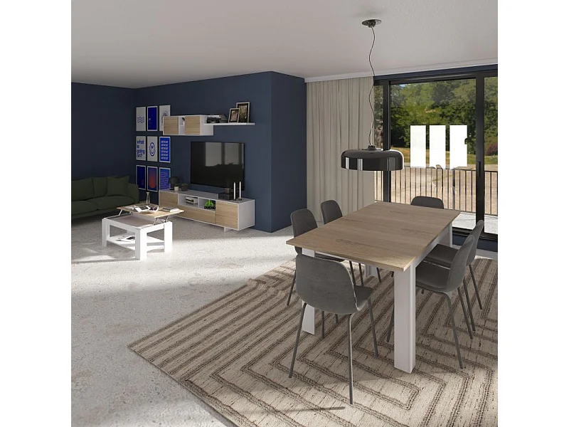 Mesa de comedor extensible Danna 140 Blanco Artik (Blanco Mate) - Roble Canadian