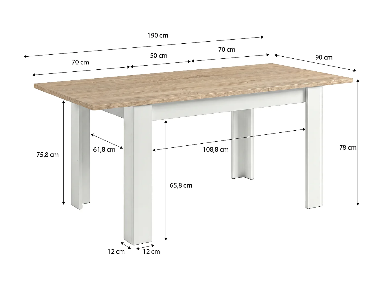 Mesa de jantar extensível 140-190x90 cm Sira