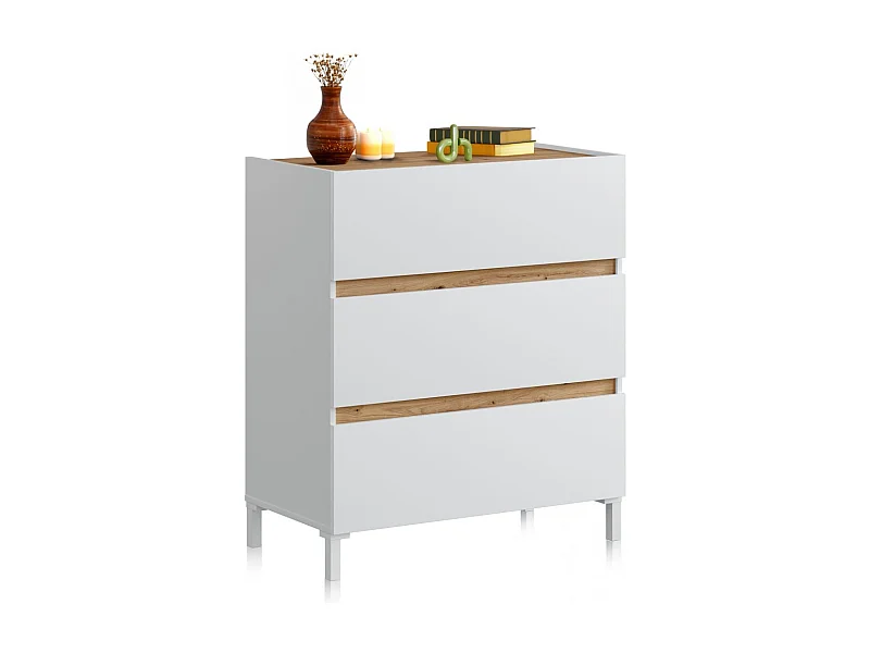 Cómoda Ezra Blanco Artik (Blanco Mate) - Roble Nodi