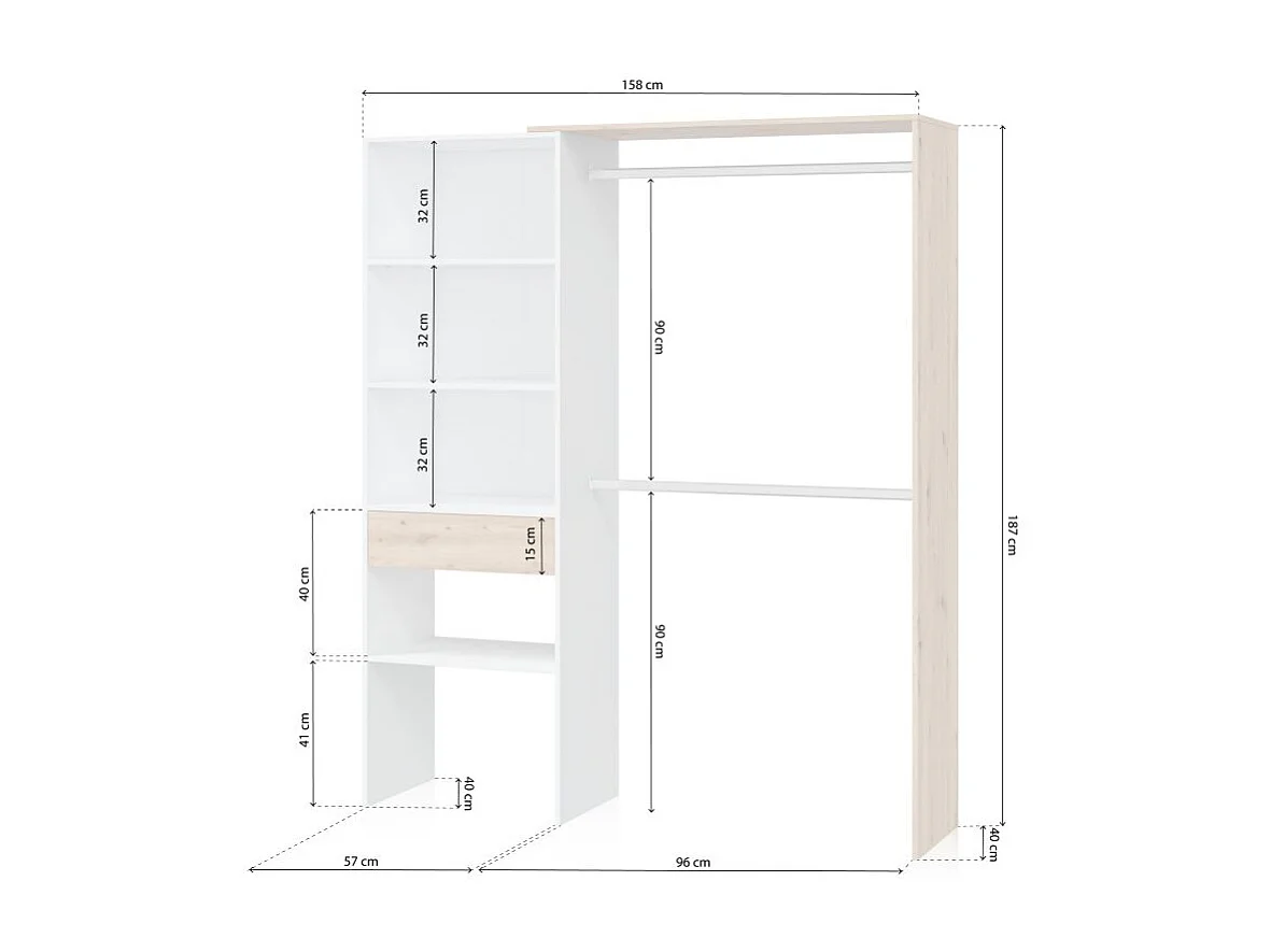 Armario vestidor Ezra Blanco Soft - Roble Nodi