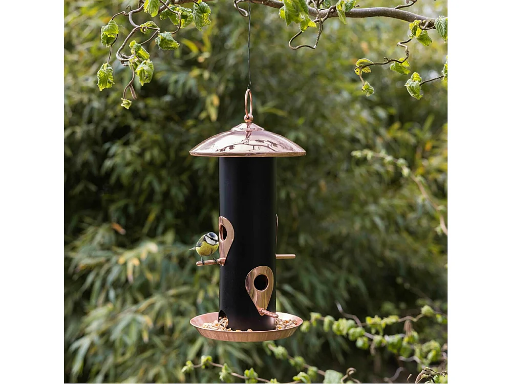 Mangeoire à oiseaux Plaqué cuivre et noir - graines