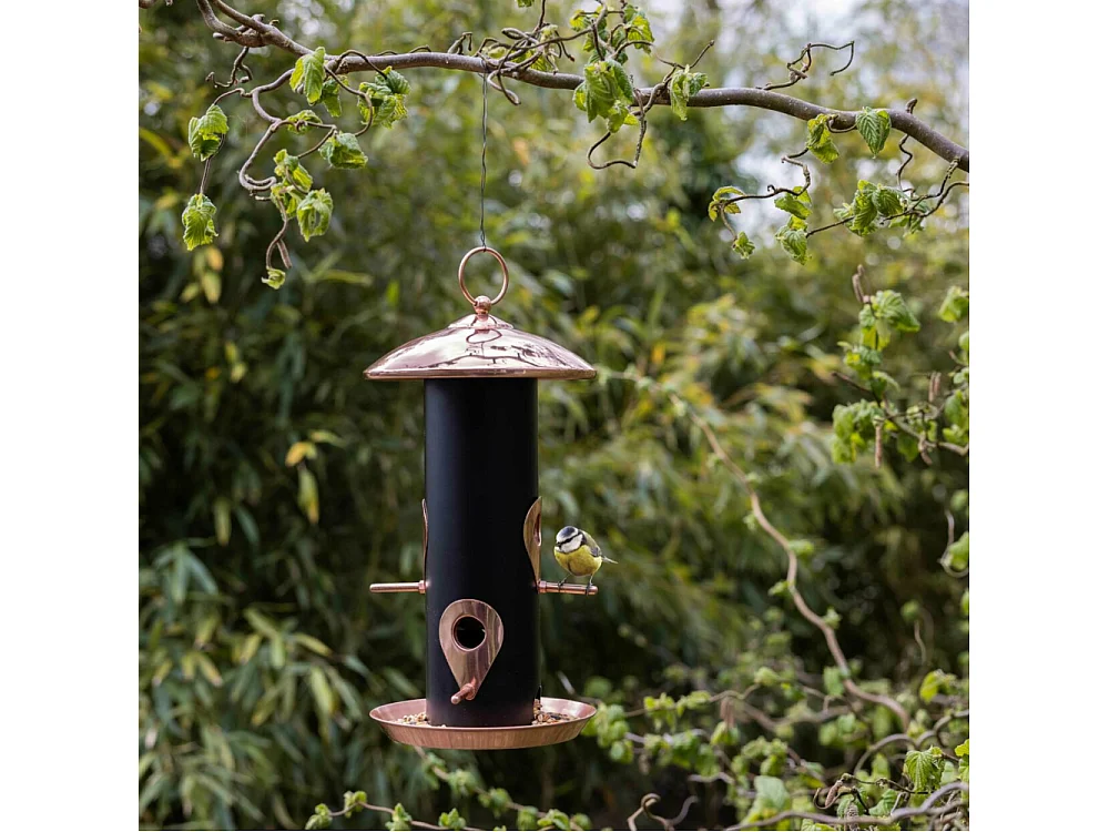 Mangeoire à oiseaux Plaqué cuivre et noir - graines