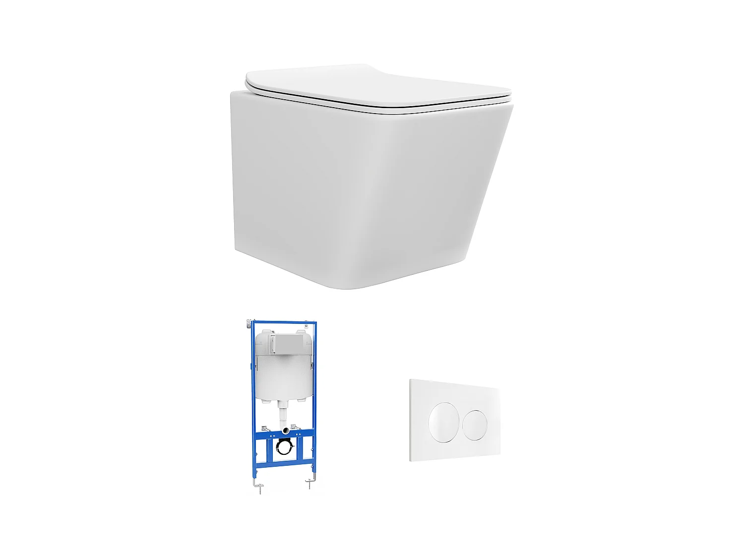 Sparset - Wand-WC mit Trägergestell & weißer Betätigungsplatte - Weiß matt - CLEMONA
