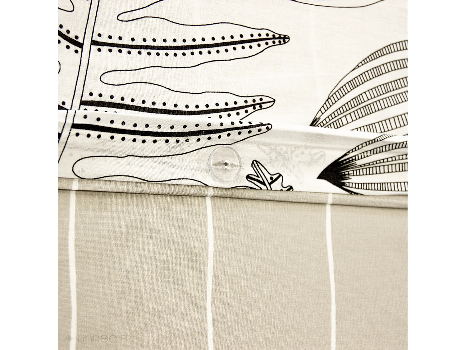 Parure de lit 240x220 cm pur coton ALIX motif végétation blanc et noir 3 pièces