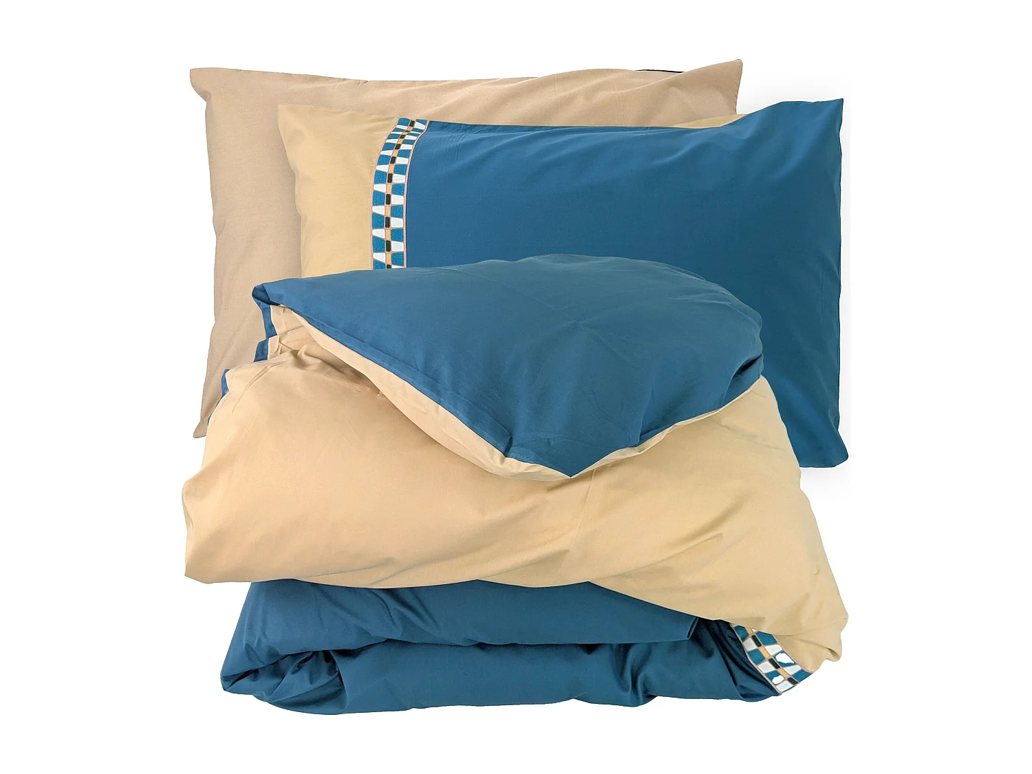 Parure de lit 3 pièces : housse 280x240 cm et taies 50x70 cm en percale de coton LINOA bleu cobalt