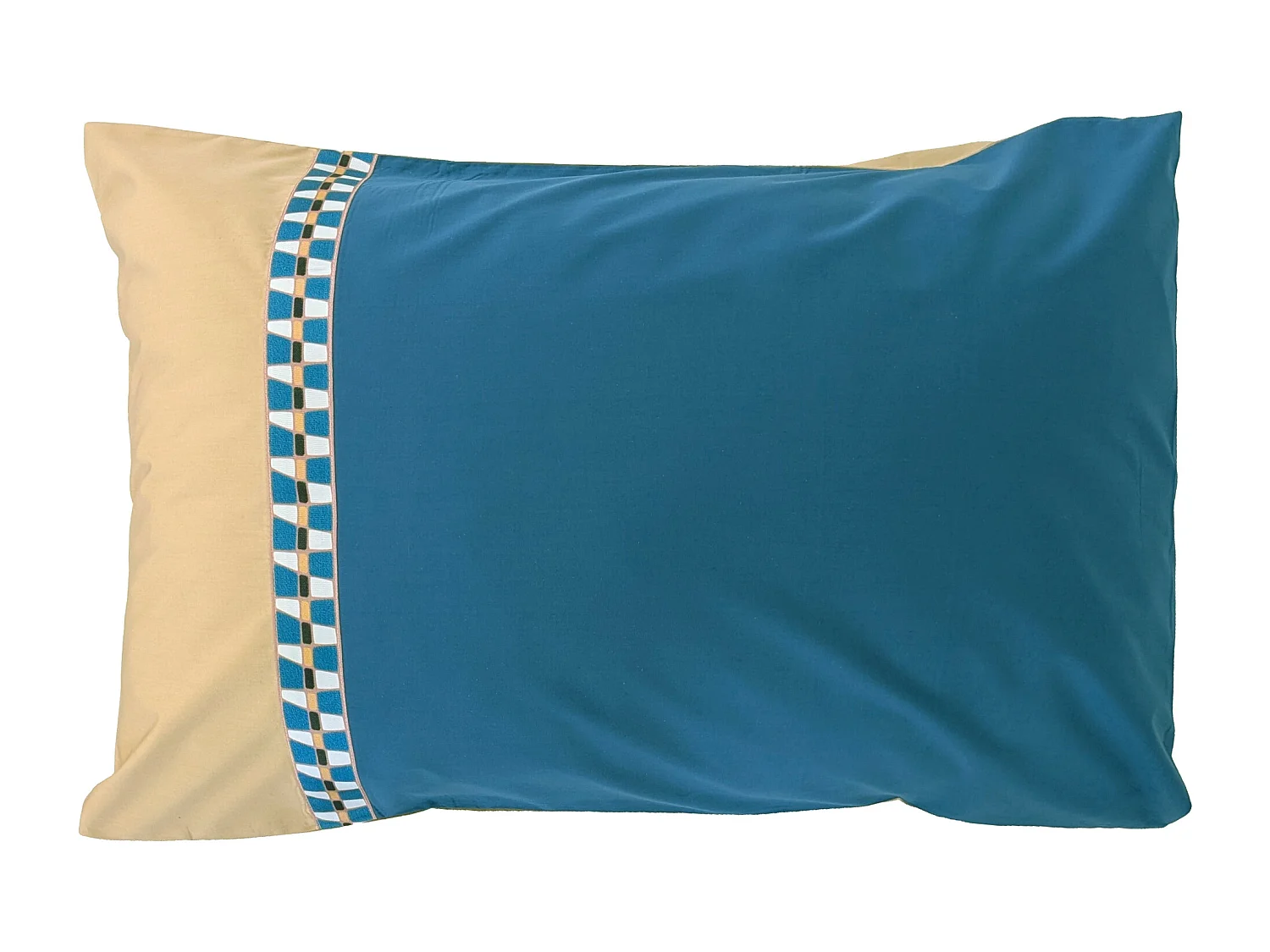 Parure de lit 3 pièces : housse 240x220 cm et taies 50x70 cm en percale de coton LINOA bleu cobalt